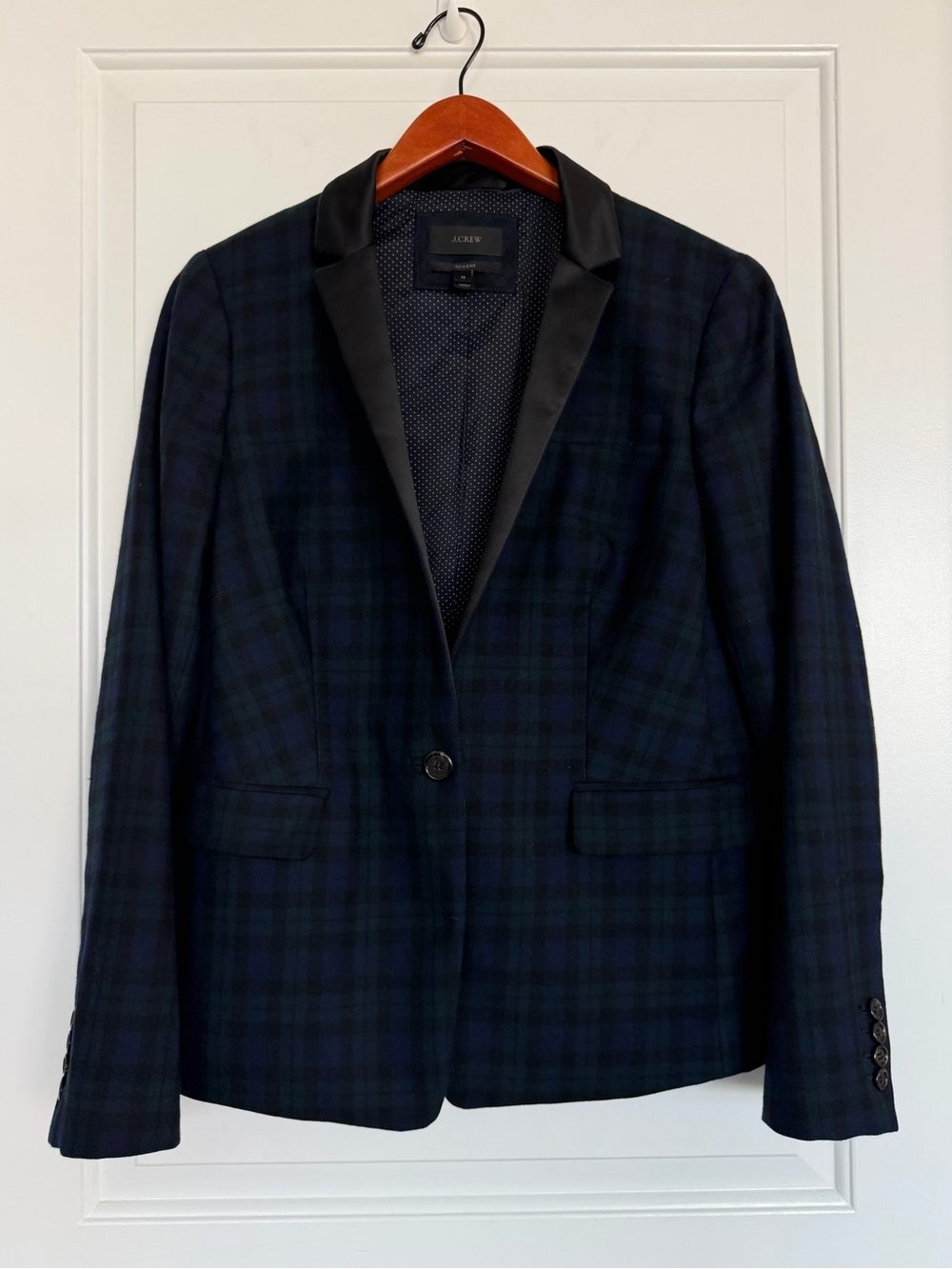 J.Crew Regent Blazer 12 Navy Tartan Plaid Wool Single Button Tuxedo Lapel Preppy